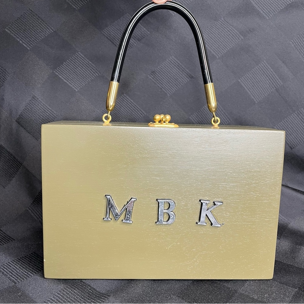 Vintage Gold Wooden Box Purse Lucite Handle MBK 1950s USA Evening Bag/Purse